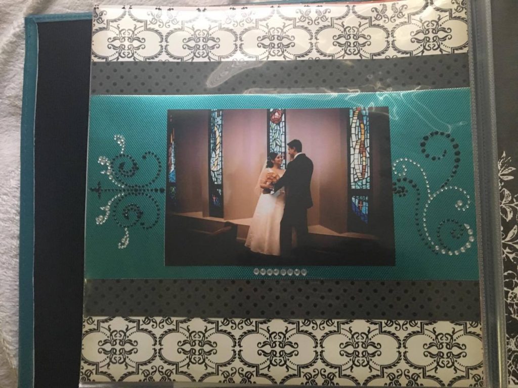 A wedding scrapbook page with my favorite colors!